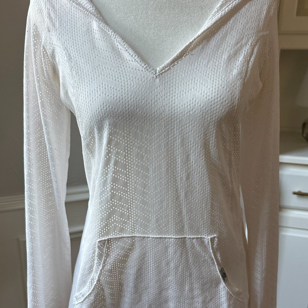 prAna Women’s White Hoodie Small Eyelet Athleisure Boho Breathe Pullover